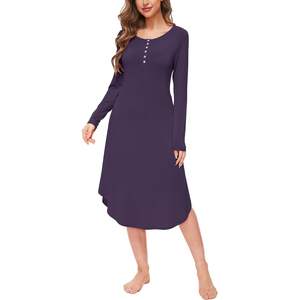 Chemise de nuit personnalisée pour femme en viscose à manches longues et col rond avec poches – Robe de nuit douce - Product Image 5