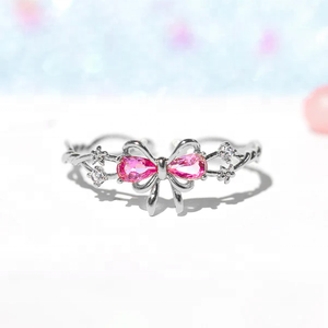 Dainty Custom Kids Jewelry 925 Sterling Silver Adjustable Bow <b>Ring</b> <b>Girls</b> Pink CZ 18K Gold Plated Fine Jewelry <b>Rings</b> <b>for</b> Women - Product Image 5