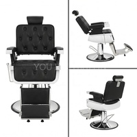 Fauteuil de barbier vintage en cuir PU, design antique, fauteuil de salon avec repose-pieds réglable, rotation à 360 degrés, fauteuil de coiffure hydraulique