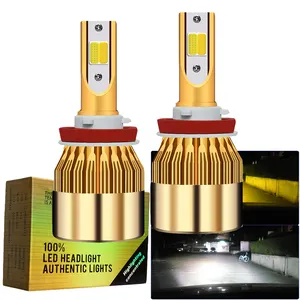 C6 COB 6000K H1 H7 H11 h3 H4 iki renkli LED far sarı ve beyaz çift işık oto araba kafa lambası ampulleri