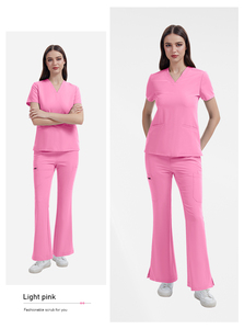 Set di Divise Ospedaliere Personalizzate all'Ingrosso, Uniformi Mediche Antirughe a Maniche Corte con Pantaloni a Zampa, Completi per Infermieri - Product Image 6
