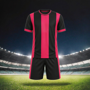 Conjunto de Camiseta y Pantalones Cortos de Fútbol para Hombre, Rayas Negras y Rosas, 100% Poliéster, Secado Rápido, Transpirable, Uniforme de Fútbol Personalizado - Product Image 3