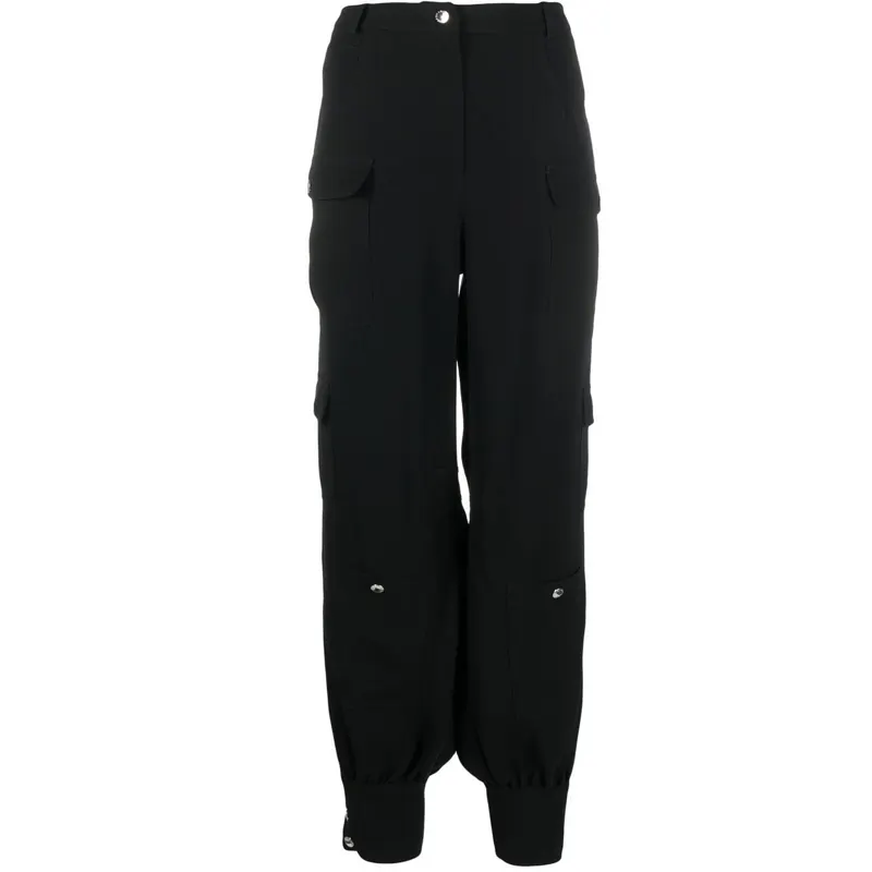 custom high quality loose black ankle banded cargo pants with multi pockets for women