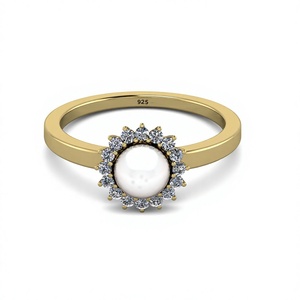 Bague de fiançailles classique en argent sterling 925 de haute qualité, perle d'eau douce de 6 mm, CZ Vermeil, halo, alliance éternelle, or rose - Product Image 1