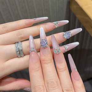 Faux <span class=keywords><strong>ongles</strong></span> pour femmes haut de gamme, glamour, étincelants, transparents effet œil de chat, strass, luxe léger, style pur désir, doux et cool - Product Image 3