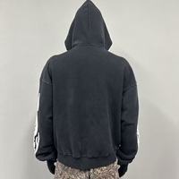Sweat à capuche zippé personnalisé, brodé avec appliqué lettre effiloché et déchiré, imprimé graphique, style streetwear, haute qualité, délavé, avec œillets aux épaules