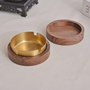 Creative <b>Ashtray</b> With Lid Black Walnut Wood Detachable Portable <b>For</b> <b>Car</b> And Office Use - Product Image 4