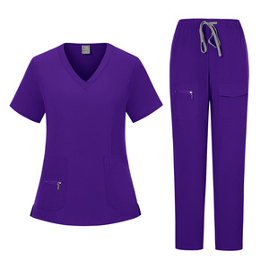 Nurse Uniform Set Women's Purple V-Neck Top And Straight Leg Pants With Pockets For Hospitals Clinics Beauty Salons - Product Image 1