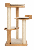 Arbre à chat en bois naturel avec poteaux à gratter en sisal, tour à chat multi-niveaux avec coussins pour chats d'intérieur