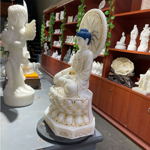 Jade blanc méditant Sakyamuni Bodhisattva marbre pierre assis <span class=keywords><strong>bouddha</strong></span> sculpture priant <span class=keywords><strong>Amitabha</strong></span> Statues - Product Image 3