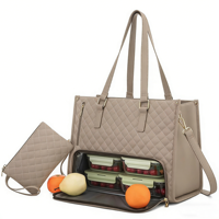 Bolsa de Mano Impermeable de Gran Capacidad 2 en 1 para Mujer, Bolsa de Almuerzo, Bolsa de Negocios, Bolsa de Computadora de PU con Bolsa Térmica Aislada