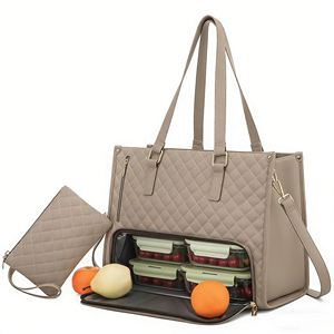 대용량 방수 2 in 1 여성용 맘백 도시락 가방 비즈니스 패션 PU 컴퓨터 핸드백 보냉 가방 포함 - Product Image 6