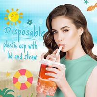 Seau à boisson en plastique transparent 24 oz, seaux en PP avec couvercles, pailles et poignées, gobelets jetables pour la crème glacée et les fournitures de fête