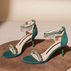 Sandalias de Tacón Alto con Correa en el Tobillo, Punta Abierta, Tacón de Aguja, Decoradas con Pedrería, Tendencia de Moda 2308-6 - Product Image 1