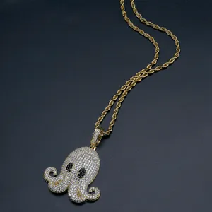 Hot Selling Hip Hop Octopus Pendant Micro-Paved Zircon Trendy Men's Street Necklace Jewelry