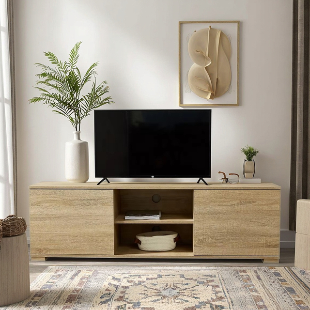 Modern Light Luxury TV Stand Large Space Storage Wooden Panel Cabinet Simple Design Furniture for Home Living Room or Hotel