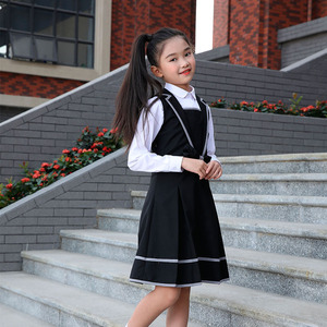 Uniforme scolaire de haute qualité pour filles, <span class=keywords><strong>robe</strong></span> <span class=keywords><strong>noire</strong></span> à jupe, <span class=keywords><strong>robe</strong></span> à bretelles, jupes plissées - Product Image 2