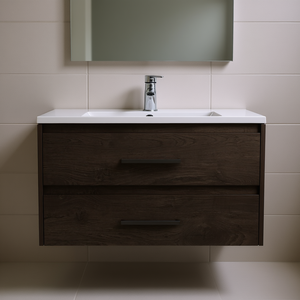 Bathroom Wall Mounted Vanity Dark Brown White Modern Design With Drawers <b>Rectangle</b> Shape MDF Material - Product Image 2