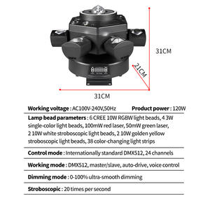 Bola mágica especial de seis brazos, luz LED de escenario de <span class=keywords><strong>360</strong></span> grados, haz de discoteca de atmósfera láser colorido para aplicación de DJ - Product Image 3