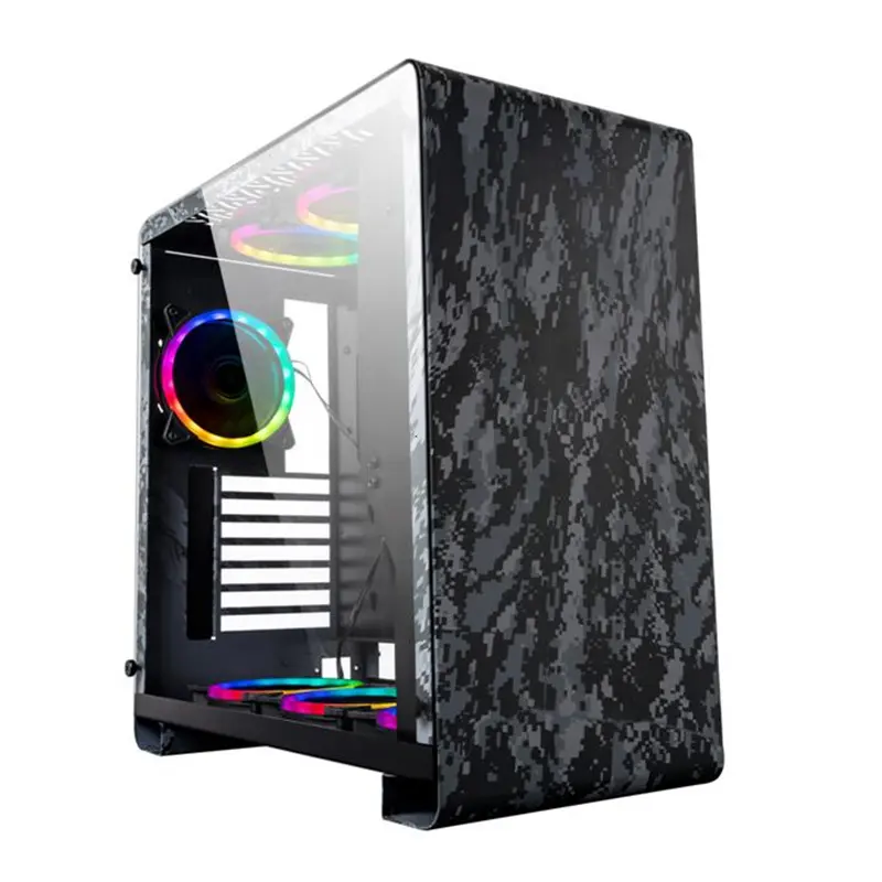 F923 ATX Tower Desktop Computer Gaming Case Tempered Glass Panels with 6 PCS 120mm LED RGB Fans Pre-Installed and Remote Control