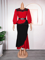 Ensemble Deux Pièces Tempérament Contraste à Vendre Chaude Grande Taille Styles Européen, Américain et Africain, Robe Diamantée pour le Travail