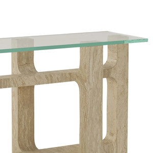 <span class=keywords><strong>Console</strong></span> Bernau de KUMUSI FURNITURE avec plateau en verre et base en travertin beige, consoles en marbre <span class=keywords><strong>massif</strong></span> - Product Image 4