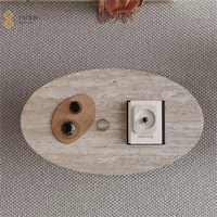 Table basse ronde en travertin de forme lunaire, style moderne et luxueux, pour salon, meubles de maison, YUSHI