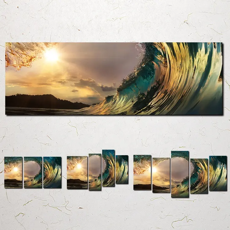 Cuadros artísticos de pared para sala de estar, lienzo de 5 paneles, arte de atardecer, playa, arena, Océano, Costa, paisaje de mar, pintura, decoración del hogar