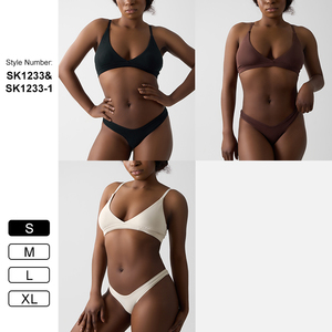 <span class=keywords><strong>Ensemble</strong></span> de sous-vêtements pour femmes SK1233&SK1233-1 en coton et élasthanne avec soutien-gorge à col en V profond et culotte moulante - Product Image 1