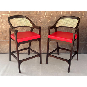 Chaise de salle à manger en bois avec dossier en cannage, siège rembourré, fauteuil en bois massif, style vintage pour café et restaurant - Product Image 2