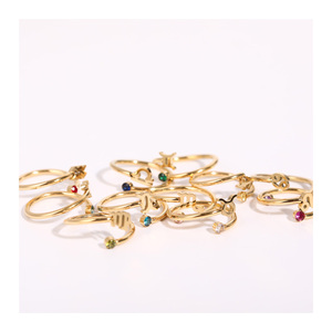 Anillo de Dedo Abierto de Acero Inoxidable Dorado, Personalizado con Signo Zodiacal y Piedra de Nacimiento, Joyería para Mujer, Resistente al Agua, Regalos de Cumpleaños para Ella - Product Image 1