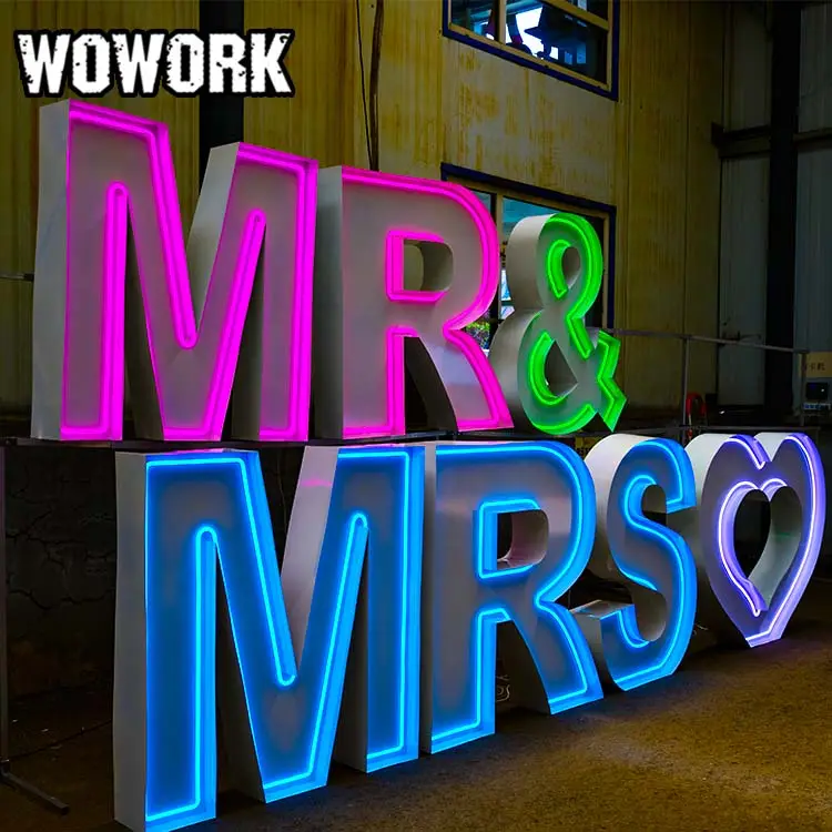 2024 WOWORK big giant large electronic sign led RGB 4ft 5ft big light up marquee letter number light for event wedding supplies