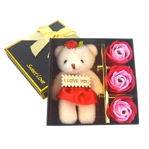 3PCS Rose Bath Body Floral Soap flower and bear Rose Head Flower Gift for Wedding Valentine