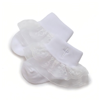 Chaussettes de baptême en coton blanc à lacets croisés pour nouveau-nés, vente en gros, 0-12 mois
