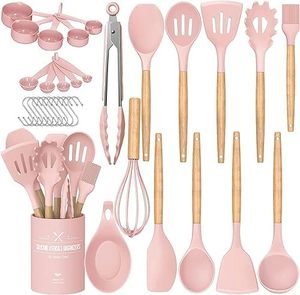 33 cái đồ dùng nhà bếp thiết lập, Pandora màu Silicone nấu ăn công cụ, không dính Spatula Set với tay cầm bằng gỗ và chủ - Product Image 3
