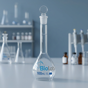 Fiole volumétrique en verre borosilicaté à col long avec bouchon pour laboratoire chimique 100 ml - Product Image 5