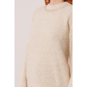Pull doux pour femme couleur pierre, manches longues, anti-boulochage, style décontracté, calibre 14 GG - Product Image 4