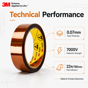 Ruban adhésif en film polyimide ambre <span class=keywords><strong>3M</strong></span> 5419 à faible charge statique, résistant à la chaleur, en rouleau pour soudure SMT, découpe personnalisée, vente en gros - Product Image 1