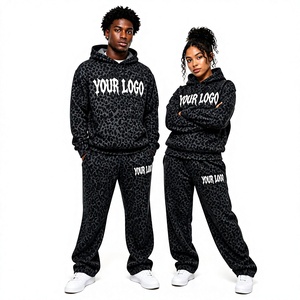 Ensemble de survêtement 2 pièces avec logo personnalisé, imprimé léopard, sweat-shirt et pantalon de jogging respirants, imprimé guépard, unisexe - Product Image 1