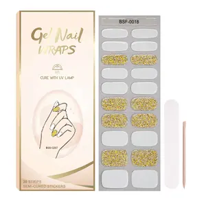 Semi Cured Gel Nail Strips New Style Gel Nail Sticker With Uv Lamp Wholesale Gel Nail Wraps For Girls