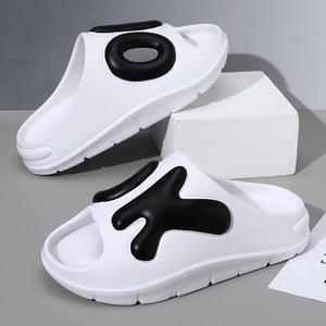 Men's Slides Thick Soled Non Slip <b>Soft</b> Sole One Strap Sandals Outdoor Casual Beach Shoes White Black Gray Khaki - Product Image 1
