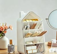 Organisateur de bureau multi-compartiments incliné en forme de maison pour cosmétiques, papeterie, rouge à lèvres, stylos, crayons à sourcils, pour bureau et coiffeuse