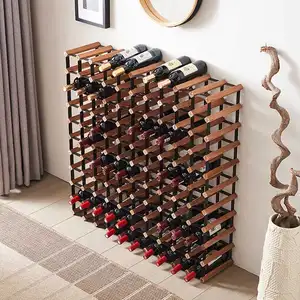 Suporte de prateleira de vinho, suporte de bambu para garrafa de armazenamento, prateleira de vinho empilhável, modular e de madeira