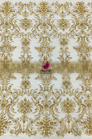HY1952 Dentelle Classique Broderie Or 3D Perlée avec Perles Tissu Africain de Mariage Français en Promotion