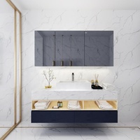 Design moderne de luxe Ensemble de coiffeuse de salle de bain à double évier Miroir régulier Ample rangement Panneau de porte en marbre laqué résistant à l'eau