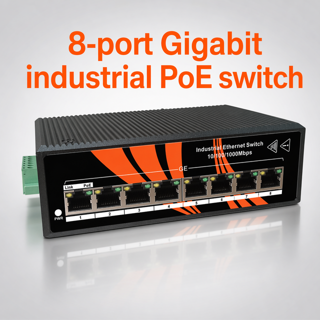 Wide Temp -40-85C High Performance 8 Port Gigabit 10/100/1000Mbps 6KV Surge DIN Rail 48V-57V Industrial PoE Switch QoS IP40