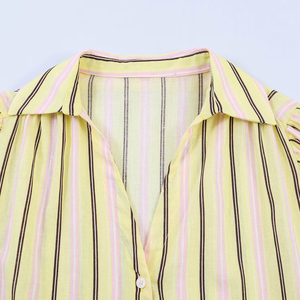 PB&ZA <span class=keywords><strong>Femme</strong></span> 2026 Nouvelle Collection Chemisiers en Lin Rayés et à <span class=keywords><strong>Carreaux</strong></span> Coupe Ample Décontractée Manches Bouffantes Boutonnés Blouses Chic - Product Image 4