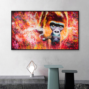 Lienzo de arte de pared moderno <span class=keywords><strong>para</strong></span> sala de estar, pintura de animales, imagen de cigarro <span class=keywords><strong>para</strong></span> fumar Gorilla, decoración del hogar, sin marco - Product Image 5