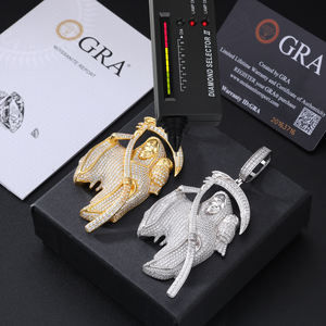 Full Vvs Moissanite berlian 925 perak murni perhiasan Fashion Hip Hop pria liontin Reaper Out Dengan burung hantu - Product Image 3