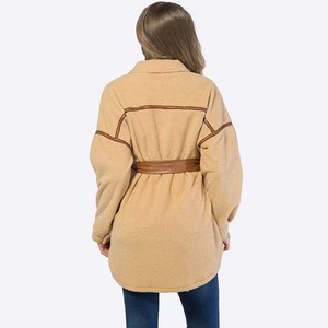 Manteaux décontractés à manches longues en polaire sherpa patchwork marron boutonné pour femmes automne hiver personnalisés - Product Image 5